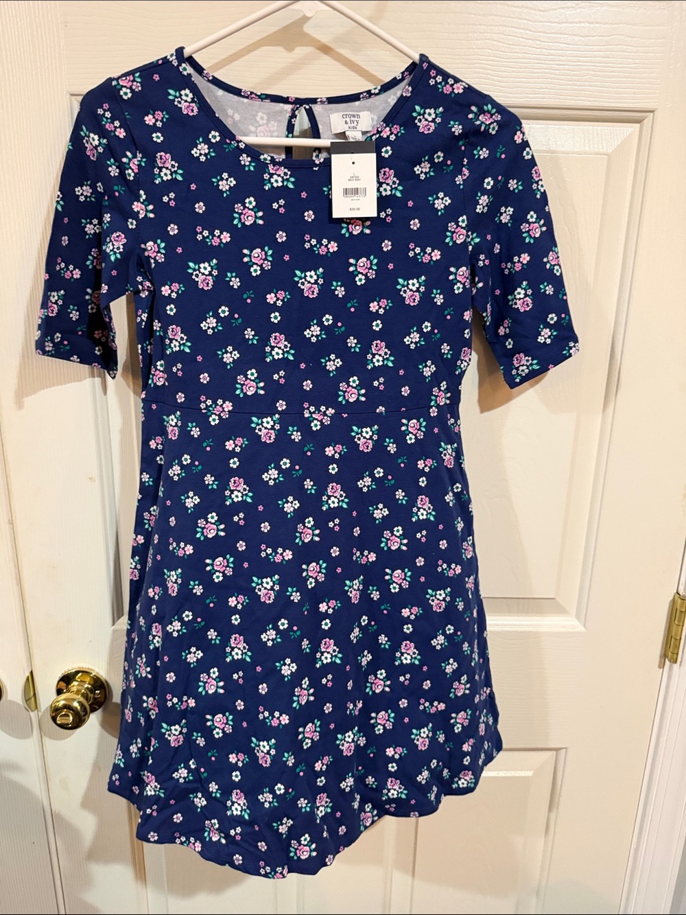 crown & ivy Navy Floral Knit Dress with Pink & Teal Blossoms